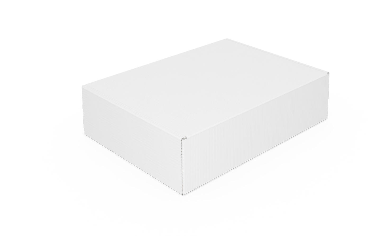 Caja automontable de cartón blanca cerrada