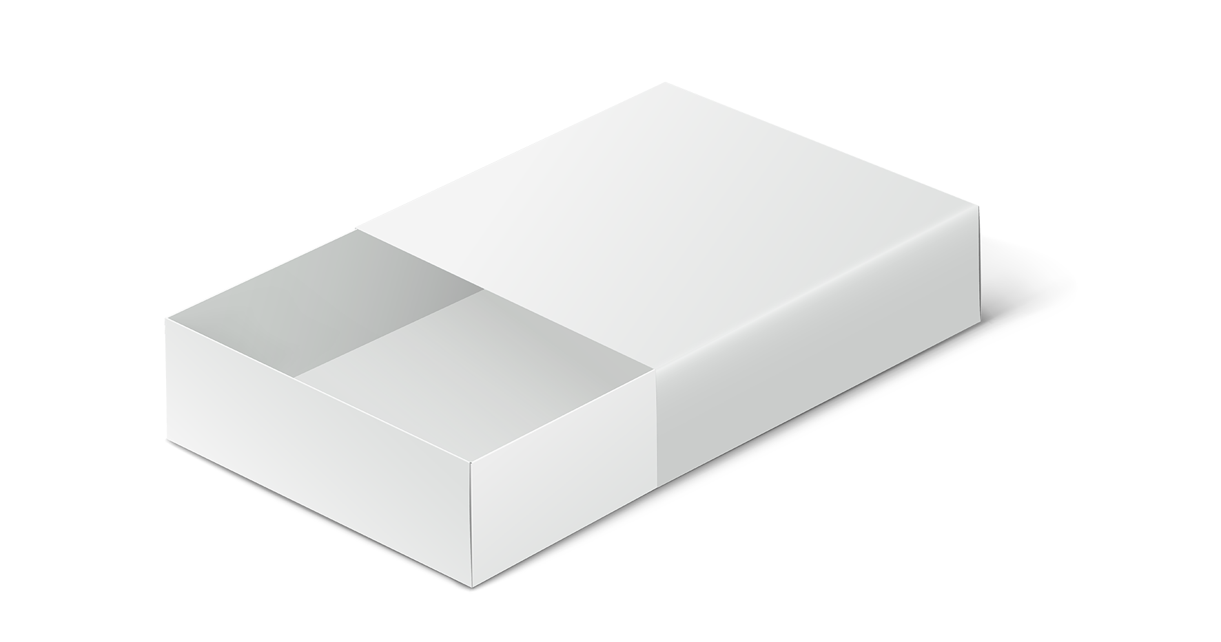 Caja tipo cerillas de cartón blanca con la tapa ligeramente abierta