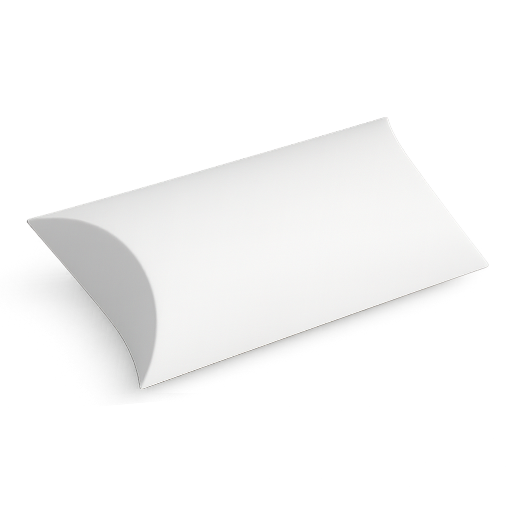 Caja tipo almohada de cartón blanca cerrada