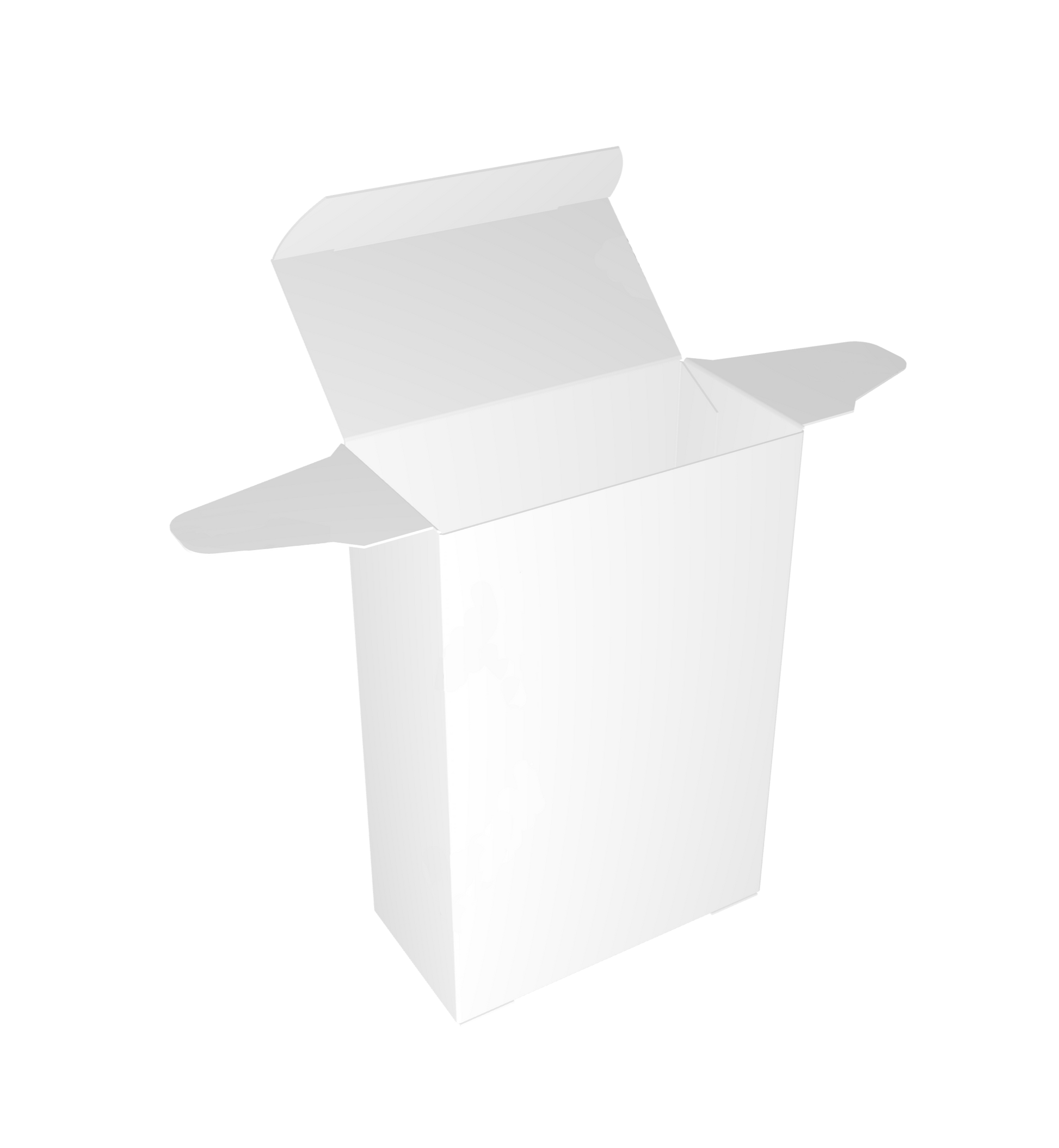 Caja de carton plegable blanca con la tapa abierta