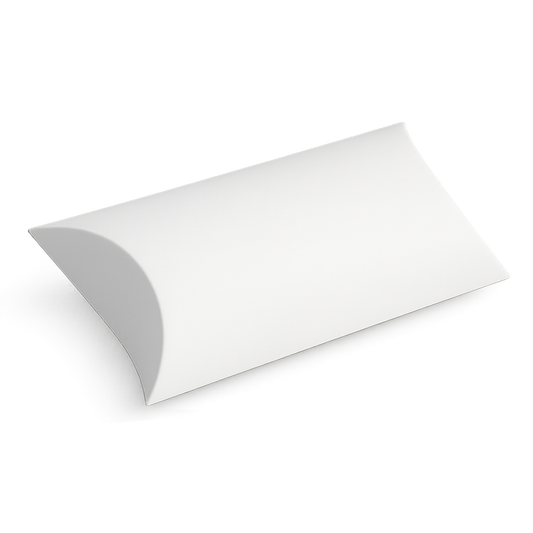 Caja tipo almohada de cartón blanca cerrada