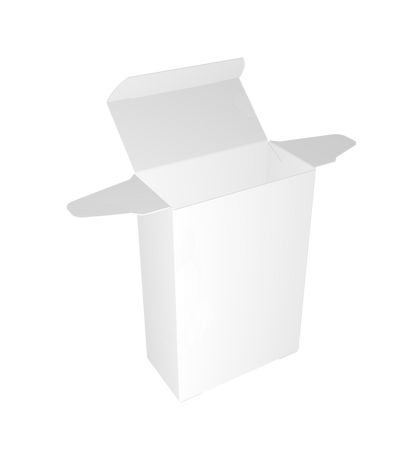 Caja de carton plegable blanca con la tapa abierta